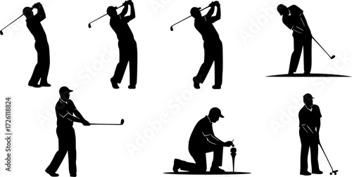 Golf player silhouettes, Golf player playing silhouette