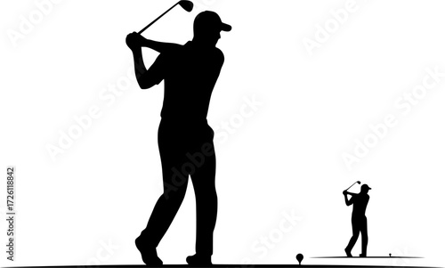 Golf player silhouettes, Golf player playing silhouette