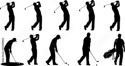 Golf player silhouettes, Golf player playing silhouette