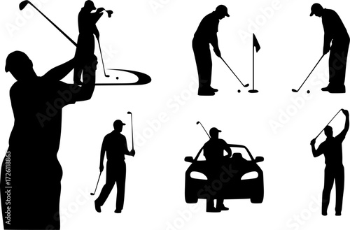 Golf player silhouettes, Golf player playing silhouette