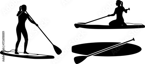 Paddleboarding silhouettes, Woman paddleboard silhouette, Paddleboard silhouette, Standup paddleboarding, Paddleboard vector, Paddle surfers