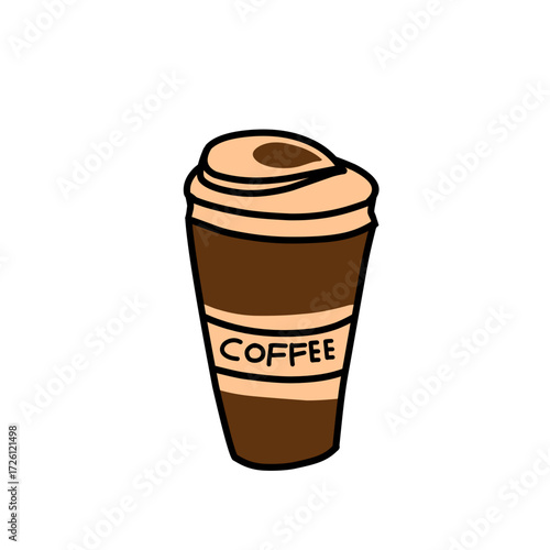 Coffee cup illustration. Hand-drawn illustration of coffee in a cup. Flat design coffee illustration
