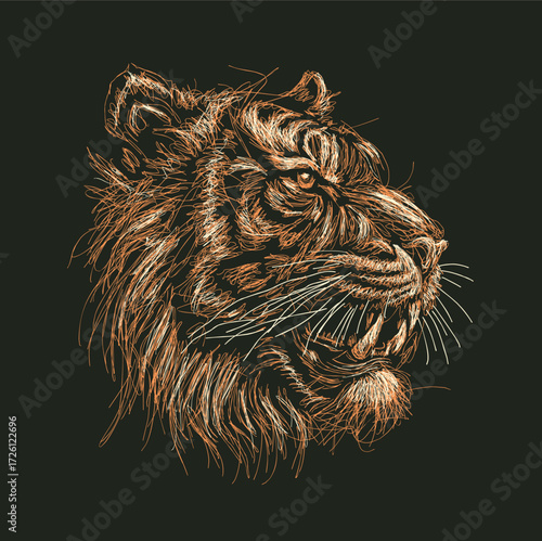 The scribble art vector of tigers head