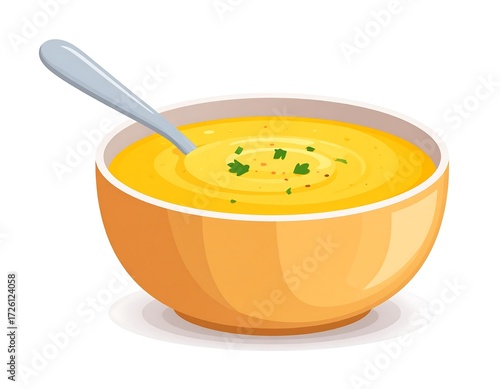Creamy yellow soup in a bowl