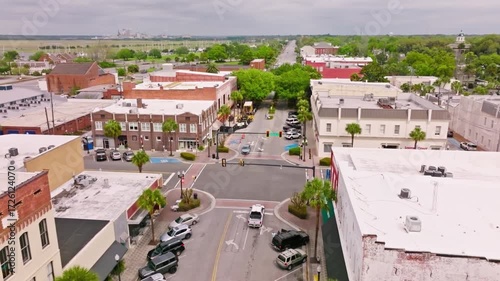 Wallpaper Mural Aerial view of a charming small town street on a cloudy day Torontodigital.ca