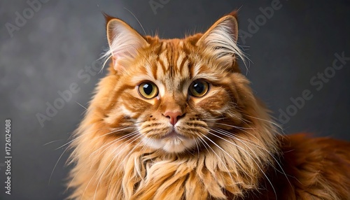 Close-up of a fluffy ginger Maine Coon cat