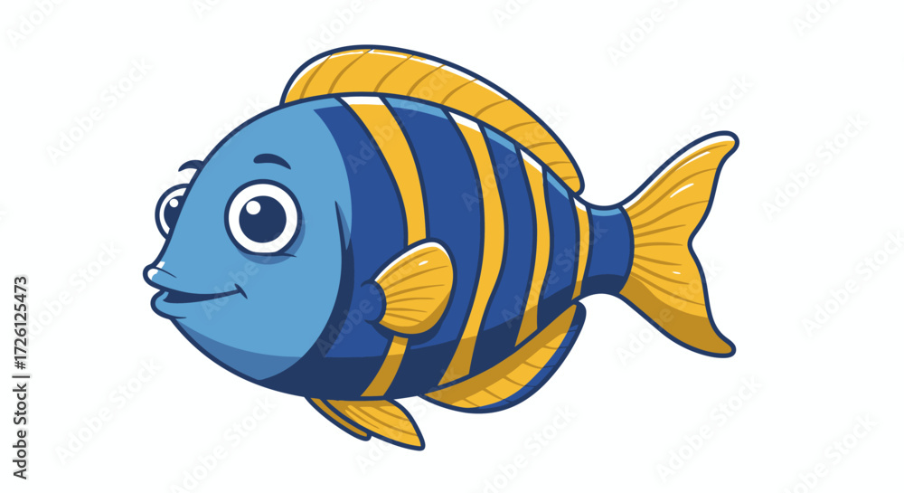 Fototapeta premium A vibrant cartoon illustration of a colorful fish, rendered in a vector format, ideal for use in educational materials or playful design projects, showcasing a friendly aquatic creature.