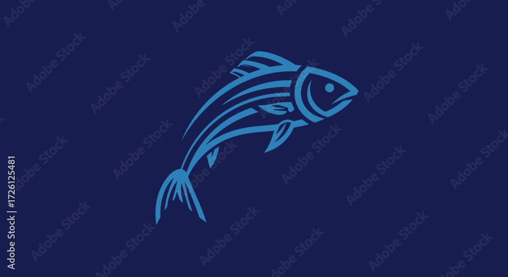 Fototapeta premium A stylized vector illustration of a fish, rendered in a clean, minimalist style against a dark blue backdrop, perfect for logos and branding materials.