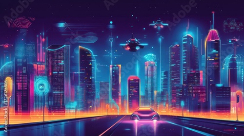 Neon Cityscape: A Futuristic Metropolis at Night