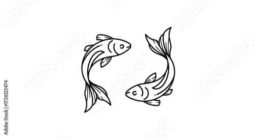 Two stylized koi fish swimming in a circular motion, depicted in a simple line art vector illustration with a transparent background.