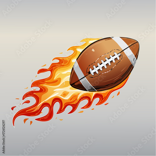 Illustration of an American football engulfed in a fiery trail of flames, symbolizing a fast and powerful pass or kick in a sports competition