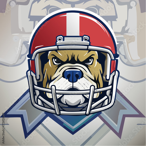 A powerful and fierce bulldog mascot illustration, ready for the game, embodying strong competitor spirit and determination in American football
