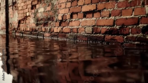 Waterlogged Brick Wall - A Study in Decay and Reflection.