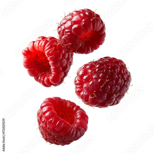 Fresh ripe raspberry isolated on white background closeup of juicy red berry