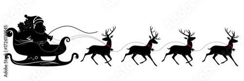 Silhouette santa reindeer sleigh