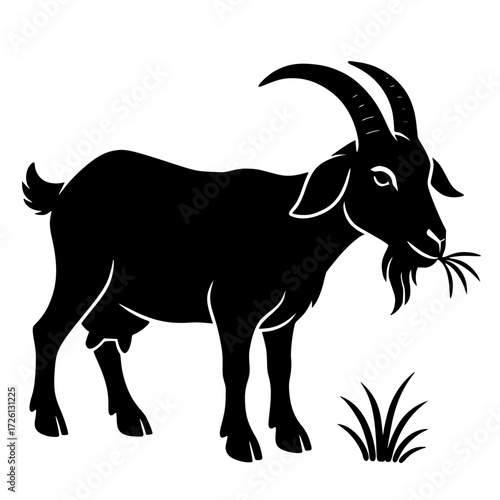 Vector goat eating grass, silhouette version