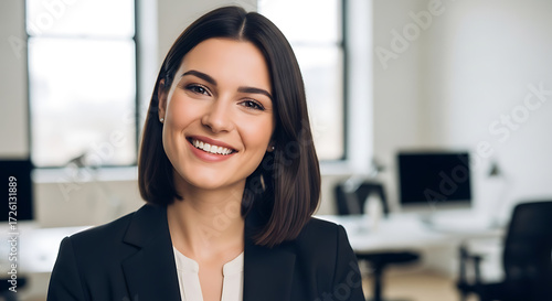 Portrait of Confident and Smiling Businesswoman in Modern Office