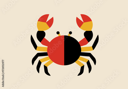 Stylized crab with red black and yellow parts