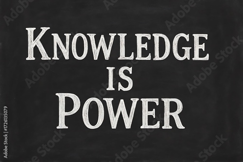 Inspirational quote knowledge is power displayed in bold white serif font on a dark textured background
