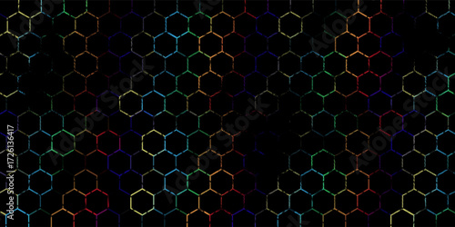 Hexagonal cyberspace green background. Hexagon grid tech pattern.