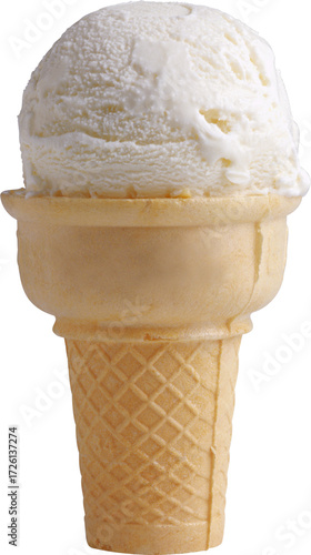Delicious ice cream cone topped with caramel swirl and whipped cream. PNG image with transparent background (no background).
