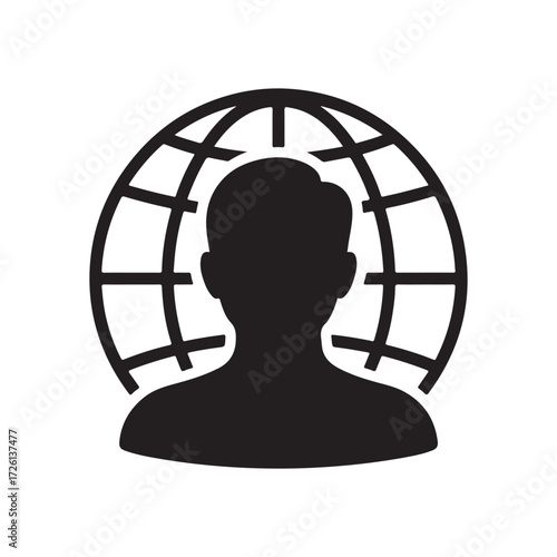 Global User Icon with World and Person Silhouette Vector
