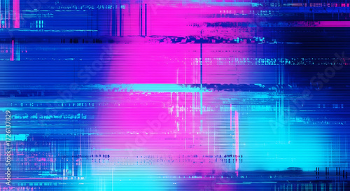Digital Distortion: A striking digital artwork showcasing a mesmerizing fusion of vibrant pink and blue hues, interwoven with dynamic lines and glitch effects.