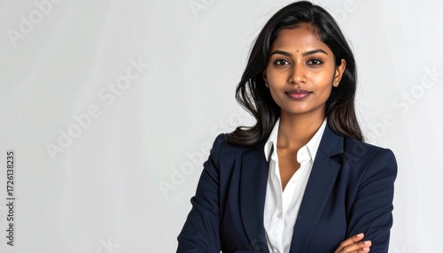 Wallpaper Mural Poised and successful young Indian businesswoman wearing a formal blazer, standing confidently for a corporate headshot portrait on a grey background Torontodigital.ca