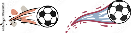 Soccer ball in motion with speed lines and dynamic design elements