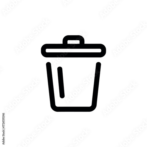 Black outline garbage can icon symbol on white background for design needs