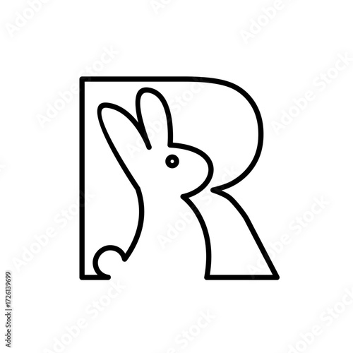 R letter with Rabbit Logo Design Vector