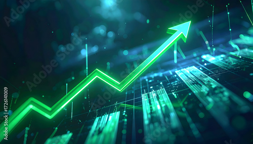 Wallpaper Mural Futuristic digital chart with green growth arrow, concept of investment and profitability. Torontodigital.ca