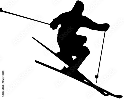 silhouette of a skier