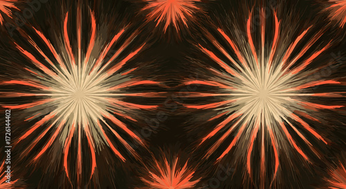 Abstract Firework Design: A mesmerizing, symmetrical artwork, where explosions of color and form dance in harmony, evokes a sense of awe and wonder with striking patterns