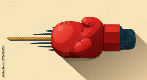 Boxing glove power concept: A dynamic illustration showcases a red boxing glove speeding forward, rope attached. Symbolizing strength, determination, and the relentless pursuit of victory.