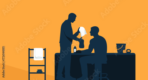 Silhouette Spa Day: A minimalist scene of a spa treatment, two figures are the focus, bathed in the ambient glow of a spa. Capturing the peace and tranquility of a spa day.