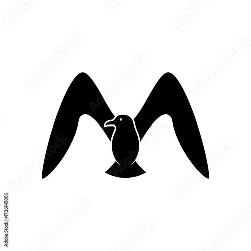 Seagull soars with outstretched wings against a white backdrop, creating a minimalist and elegant silhouette, evoking freedom and coastal serenity.