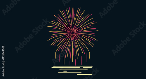 Spectacular Fireworks Display: A vibrant burst of fireworks illuminating the night sky, their colorful trails reflected in the tranquil water below, creates a scene of celebration and wonder.