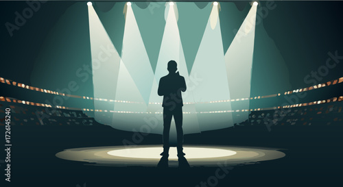Spotlight Silhouette: A lone figure, illuminated by the stage lights. It's a cinematic capture of solitude and anticipation