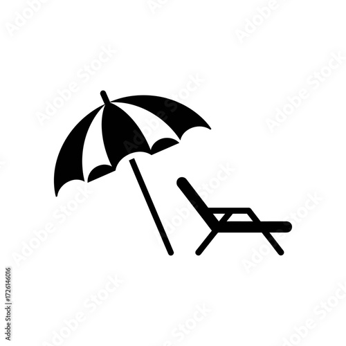 Beach umbrella and chair symbolize relaxation on a sunny beach, creating a peaceful and inviting vacation atmosphere.