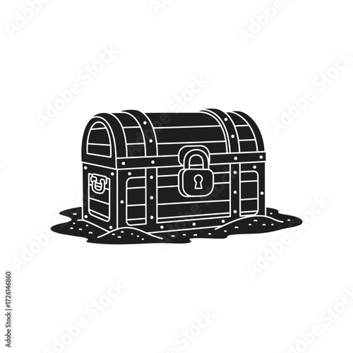 Treasure chest sits buried in the sand, holding secrets and dreams of pirates on a deserted island, evoking a sense of adventure and mystery.