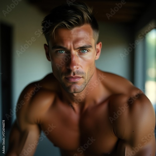 Muscular Fitness Man Posing at Gym