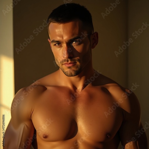 Muscular Fitness Man Posing at Gym