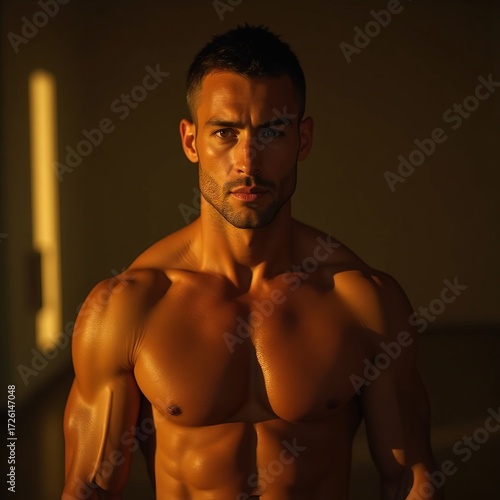 Muscular Fitness Man Posing at Gym