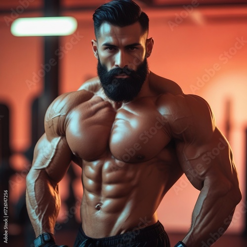 Muscular Fitness Man Posing at Gym