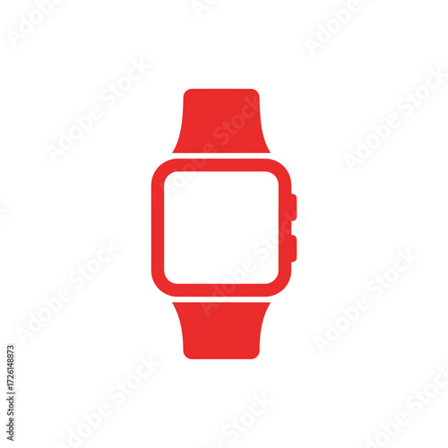 Red smartwatch displaying a blank screen rests on a white surface, symbolizing modern technology and connectivity in a minimalist style.
