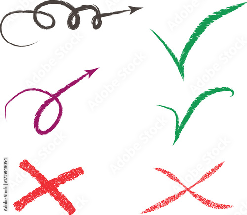 Hand Drawn Check Marks And Crosses With Arrows 