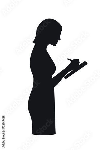 silhouette of a woman standing and taking notes
