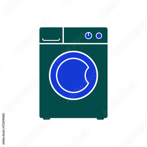 Washing machine cleans clothes in laundry room for household chores on white, providing convenience and efficiency.