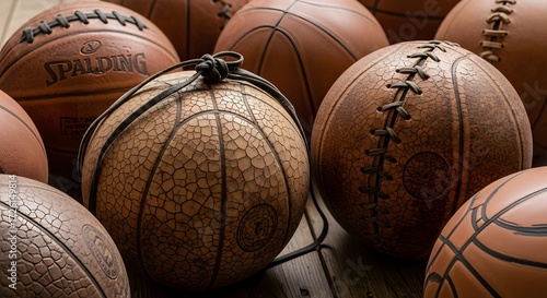 Wallpaper Mural Variety of Basketballs in Sports Equipment Showcase, Indoor Gym, Close-Up View, Athletic Concept Torontodigital.ca
